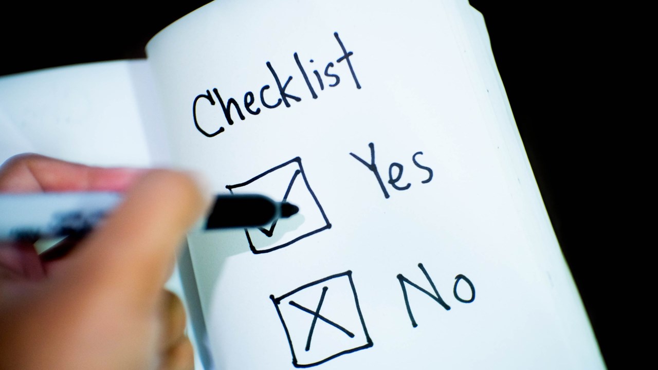 Checklist with yes and no boxes